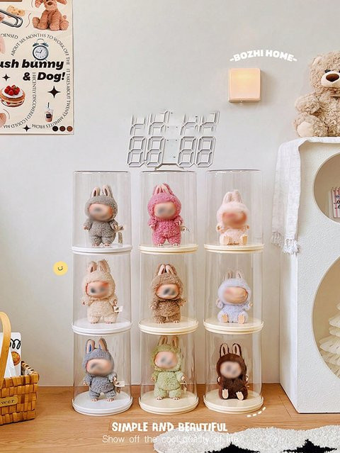 Drehbare transparente Acryl-Vitrine für LABUBU Plüschpuppen-Schlüsselanhänger, staubdichter hängender Präsentationsständer aus Kunststoff, Farbe: Transparent - Bild 1
