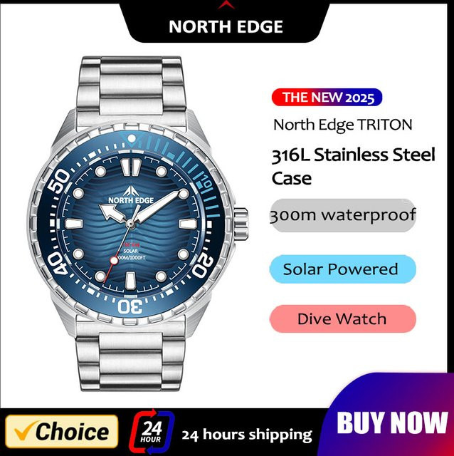 NORTH EDGE Armbanduhr, Solar, Edelstahl, 30 ATM, Herren - Bild 1