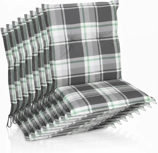 Beautissu 8er Set Sunny MK Niedriglehner Auflagen Mintgrün Kariert B: 100 cm, T: 50 cm - Bild 1