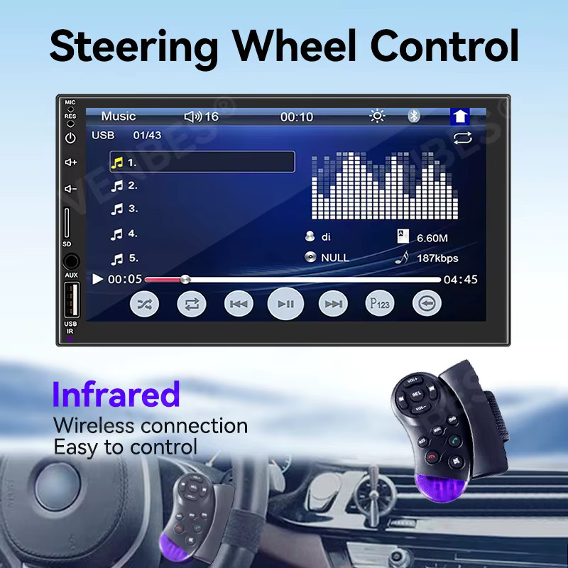 VENBES 1 DIN Autoradio mit 7 Zoll HD-Touchscreen, CarPlay, Android Auto, Bluetooth und Mirror Link in Schwarz - Bild 6