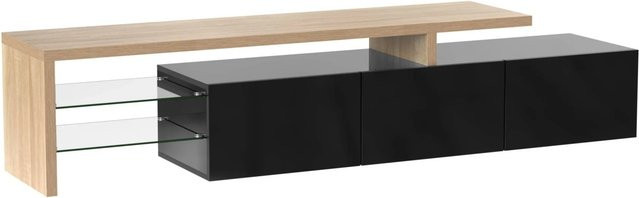 okwish TV Schrank in Holzoptik mit LED und Glasböden, Schwarz/Braun, B/T/H: 197,5 x 39 x 42 cm - Bild 1