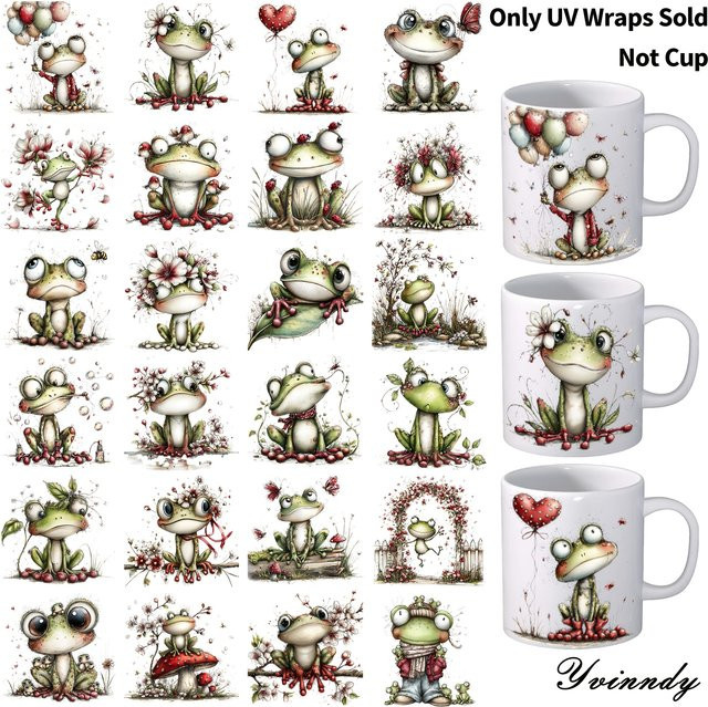 24er Set UV-DTF-Transferaufkleber mit niedlichen Frosch-Motiven in Multicolour für deine DIY-Bastelprojekte - Bild 1