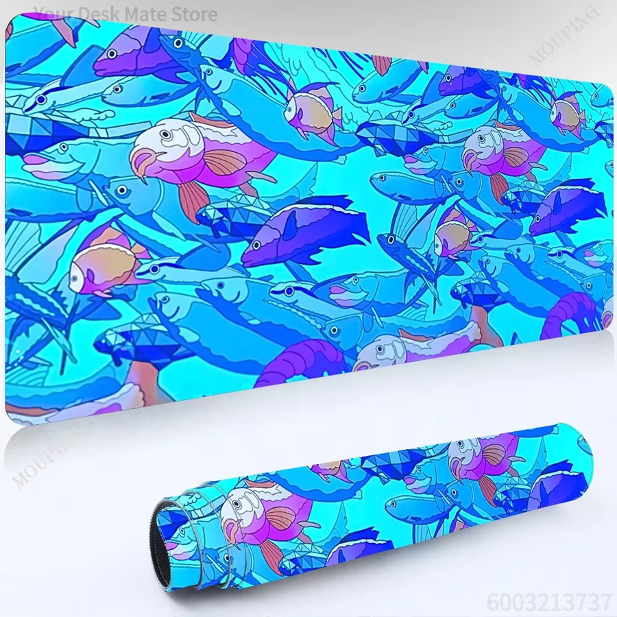 Potdemiel Gaming-Mauspad mit blau-lila Ozeanfisch-Schwarm als große erweiterte Schreibtischunterlage mit rutschfester Basis - Bild 3