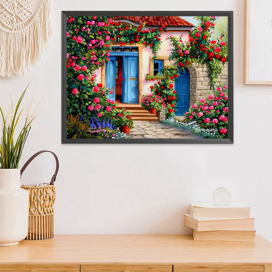 EverShine Diamant-Malerei Haus-Landschaft und Blumen als Mosaik-Stickerei mit Full Round Strass-Steinen - Bild 3