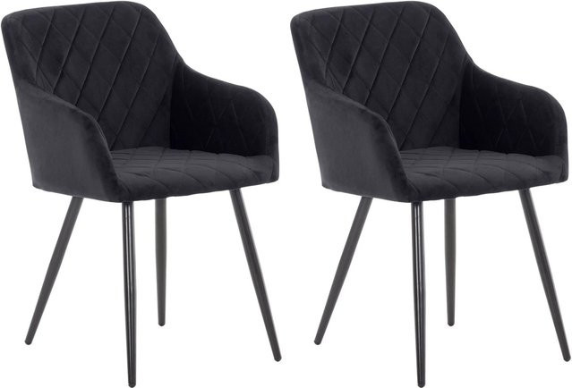 DELUKE 2er Set Esszimmerstühle LISAN aus Samt in Schwarz mit Armlehnen, B/T/H: 47 x 44 x 84 cm - Bild 1