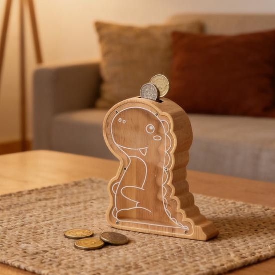 Zoeneed Dinosaurier Spardose aus Kiefernholz und transparentem Acryl für Kinder - Bild 4