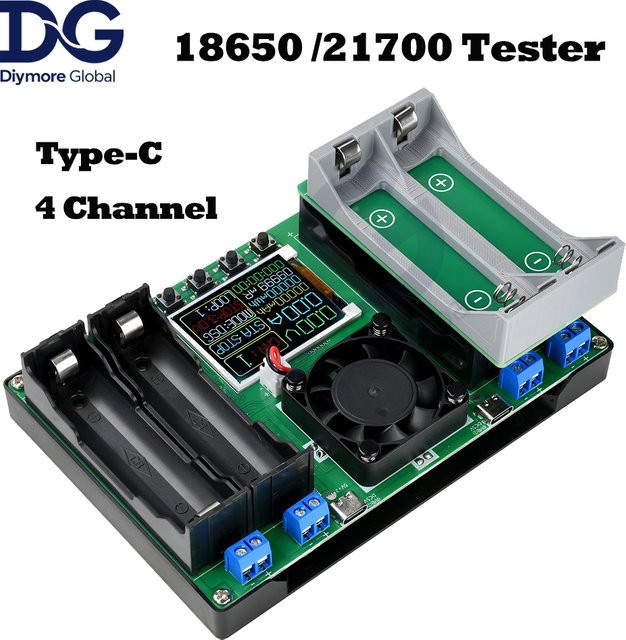 Digitaler 4-Kanal Batterie Kapazität Tester mit LCD Display und USB-C Anschluss zur mAh-Messung für Lithium-Batterien wie 18650 und 21700 - Bild 1