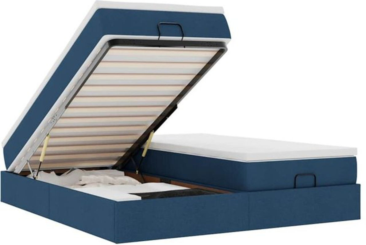 vidaxl Polsterbett Ottoman mit Matratze in Blau und Weiß, modernes Stoffbett mit Metallgestell, B/T/H: 200 x 200 x 23,5 cm - Bild 1