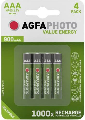 AgfaPhoto HR03 Micro AAA NiMH Akku, 900 mAh, 1.2V, Farbe: Grün, 4er Packung - Bild 1