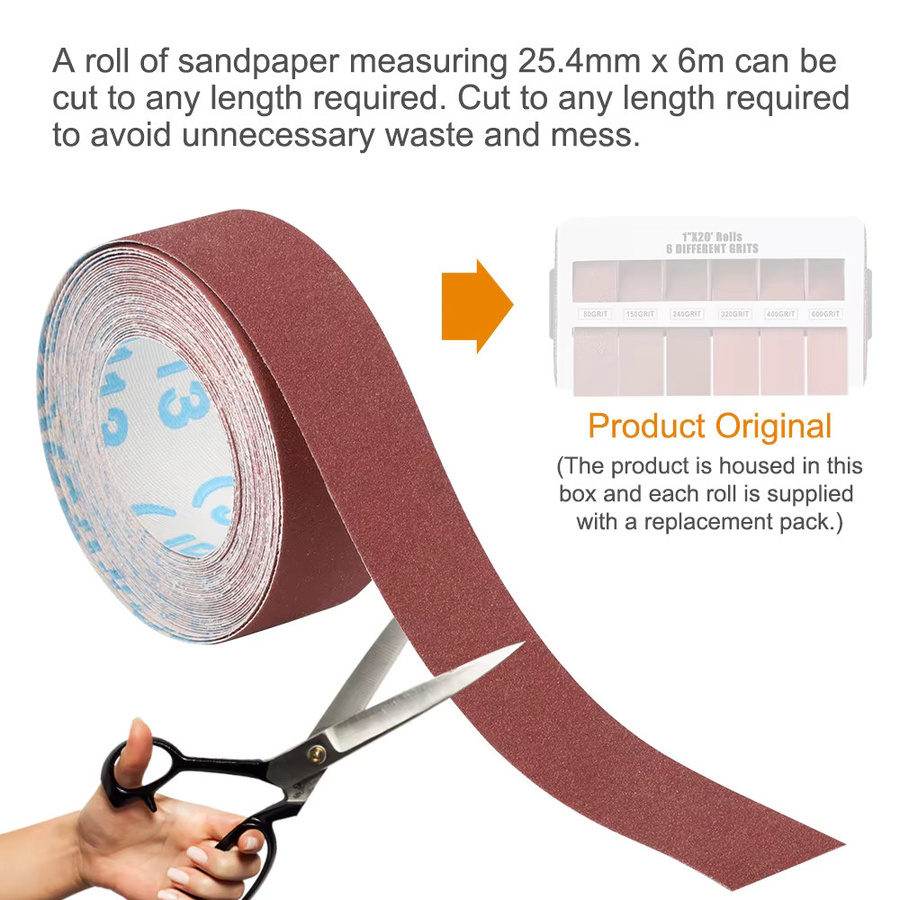 XCAN Schleifpapierrolle als Schmirgelleinenrolle für Polierstifte, Breite: 25 mm, Länge: 6 m, verschiedene Körnungen von 80 bis 600 - Bild 3