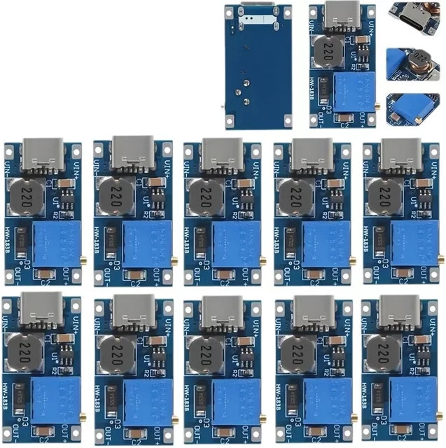 MT3608 Einstellbares Step Up Modul mit USB-C Anschluss, DC-DC Boost Converter Spannung Regler, 2V-24V zu 5V-28V, 2A, Blau - Bild 1