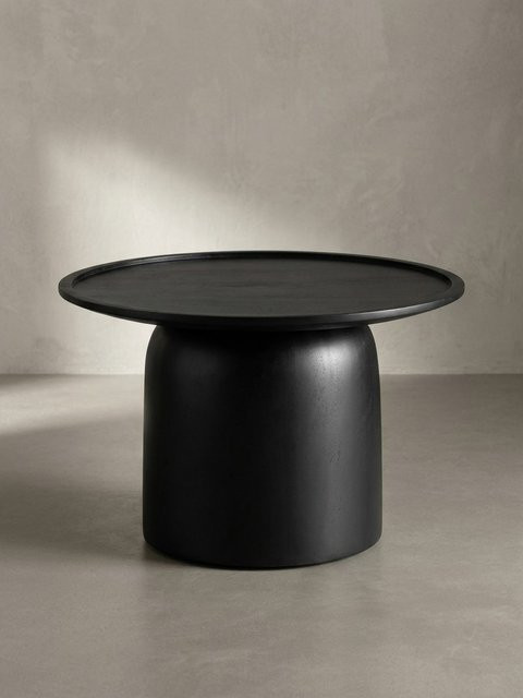 KADIMA DESIGN Couchtisch Rund aus Mango Massivholz in Schwarz mit Trommelgestell, Durchmesser: 60 cm, Höhe: 40 cm - Bild 1