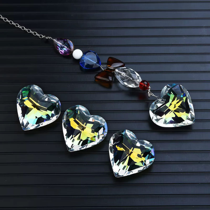 Kristall-Prisma in Herzform, transparent facettiertes Glas-Ornament für Kronleuchter und Sun Catcher, Durchmesser: 45 mm - Bild 3