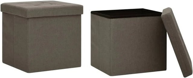 vidaXL Hocker mit Stauraum 2er Set in Braun mit Leinenoptik B/T/H: 38 x 38 x 38 cm - Bild 1