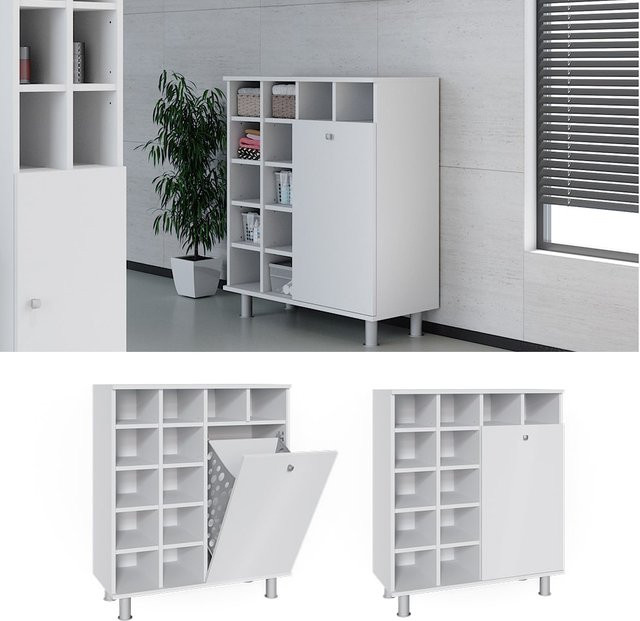 Vicco Wäscheschrank Fynn Badschrank in Weiß mit Wäschekorb, B/H: 79 x 92 cm - Bild 1
