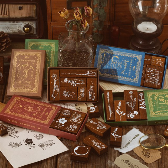 Hobbisland Holzstempel-Set im Vintage-Stil mit Pflanzen und Blumen für Scrapbooking und Bastelarbeiten - Bild 1