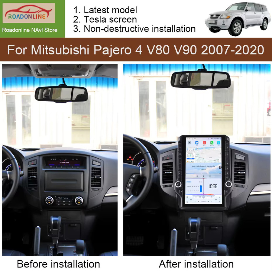 Roadonline 14,5 Zoll Autoradio Stereo Multimedia mit GPS Navigation und 4G für Mitsubishi Pajero 4 V80 V90 2007-2020 in Schwarz - Bild 2