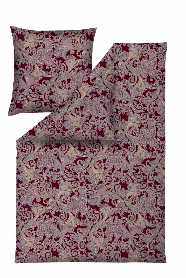 Estella Mako-Satin Bettwäsche Ornelio bordeaux rot Paisley mit Bettbezug und Kissenbezug, B/H: 155 x 220 cm und 80 x 80 cm - Bild 1