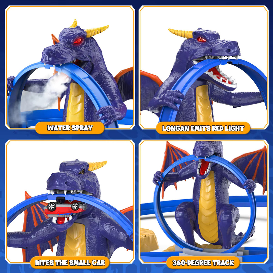 VATOS Dragon Fury Track Cars Set Rennwagen mit Dinosaurier-Motiv in Mehrfarbig für Kinder ab 3 Jahren - Bild 3