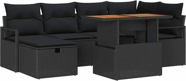 vidaXL 7-teiliges Garten-Sofa-Set aus Polyrattan in Schwarz mit Kissen und Couchtisch für Terrasse und Balkon - Bild 1