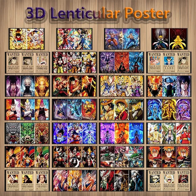 Bandai Anime 3D Lentikular Poster Dragon Ball Z und One Piece in Multicolor ohne Rahmen - Bild 1