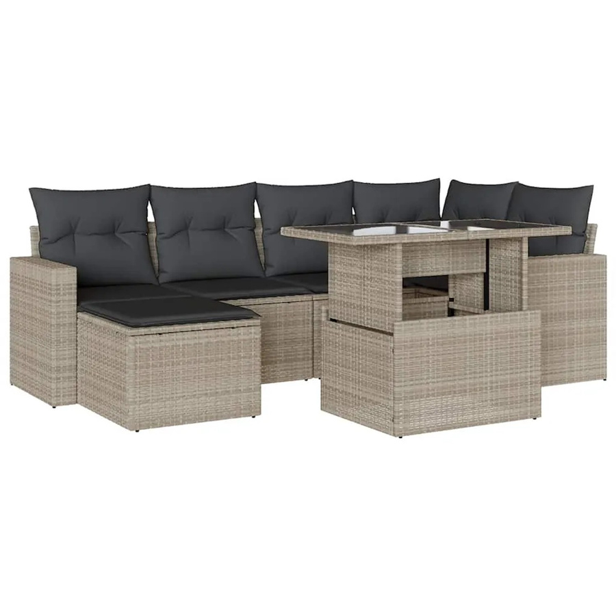 vidaXL 7-teilige Garten-Sofagarnitur in L-Form aus Polyrattan mit Kissen in Hellgrau - Bild 2