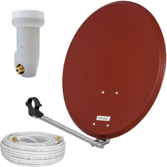 hb-digital Sat-Anlage Rot mit Single LNB und 10m Koaxkabel, Durchmesser: 60 cm - Bild 1