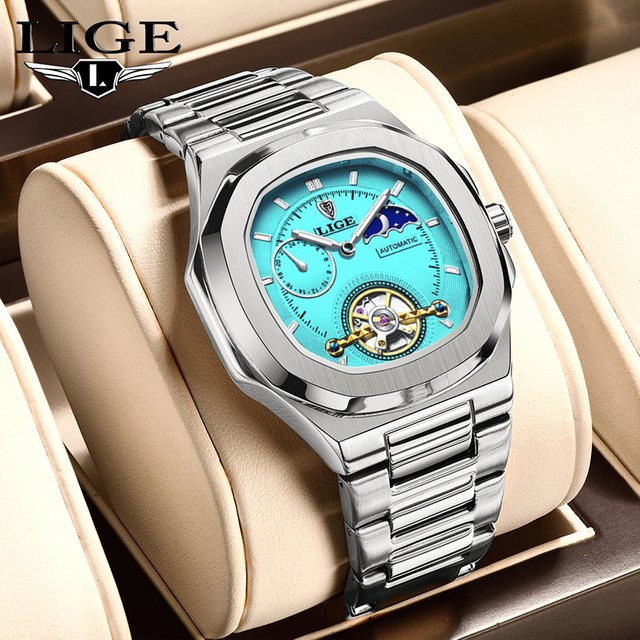 LIGE Armbanduhr Automatik, Edelstahl, Blau, Herren - Bild 1