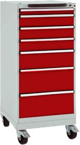 Manuflex BASETEC Schubfachschrank SP1133.3003 mobil, rubinrot RAL 3003, Stahl, 7 Schubfächer, Höhe: 90 cm - Bild 1