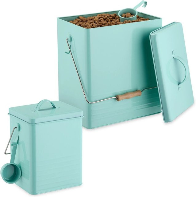 Relaxdays Futterbox 2er Set aus Eisen, Bambus und Kunststoff in Türkis, luftdicht mit Löffel, B/T/H: 36,5 x 21 x 28,5 cm und 26 x 16,5 x 19 cm - Bild 1