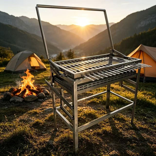 Klappbarer Edelstahl-Grill in Silber für Desktop und Outdoor - Bild 1