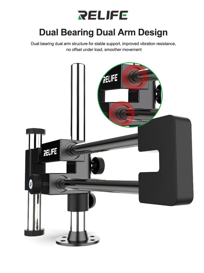 RELIFE MS2 Pro Doppelarm-Mikroskopständer aus Aluminium mit 360-Grad-Drehung für PCB-Löten und Telefonreparatur - Bild 2