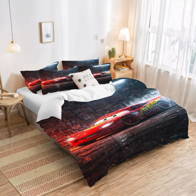 Paslu Bettwäsche Set Lightning McQueen Cartoon Autos in Rot, 3-teilig, B/H: 135 x 200 cm - Bild 1