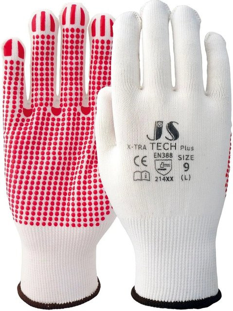 Staffl Schutzhandschuhe X-tra Tech Plus Größe 8, 12 Paar, Weiß-Rot - Bild 1