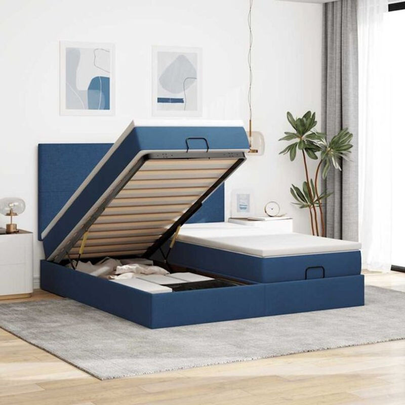 vidaxl Ottoman Polsterbett mit Matratze in Blau aus Stoff, B/T: 180 x 200 cm - Bild 1
