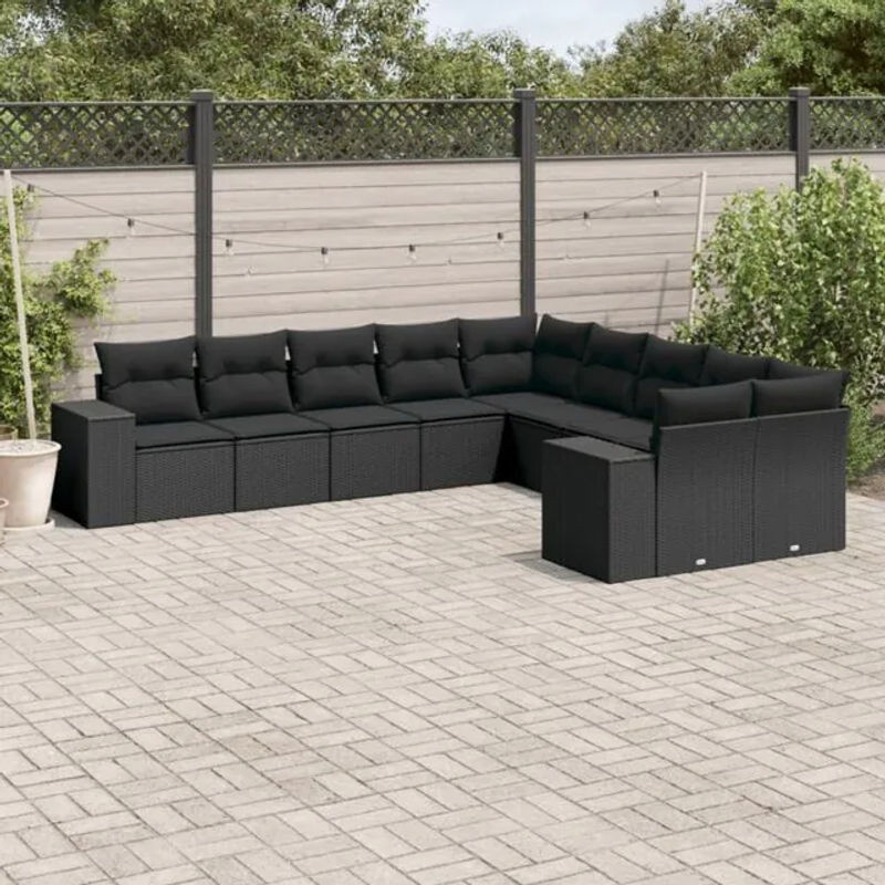 Vidaxl 10-tlg. Garten-Sofagarnitur aus Polyrattan mit Kissen in Schwarz - Bild 1