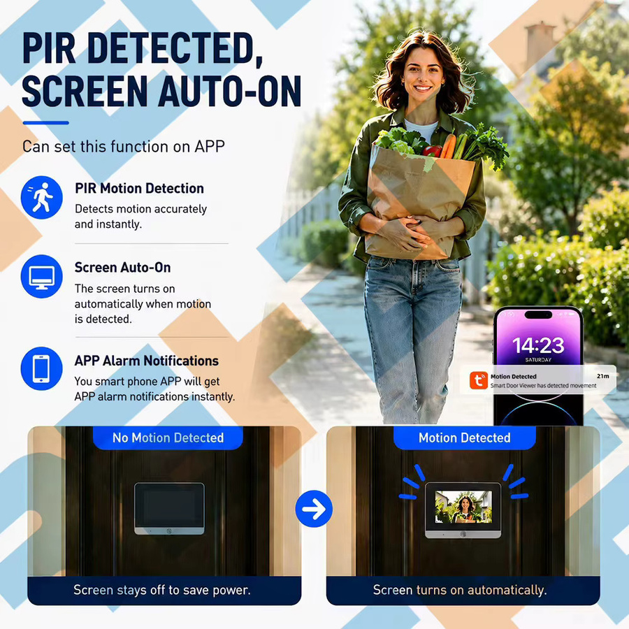 Tuya Smart Digitaler Türspion mit 5-Zoll-Bildschirm, 2MP WiFi Kamera, IR PIR Bewegungsmelder und 10000mAh Akku in Silber - Bild 2