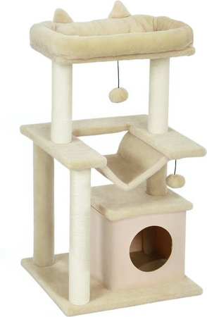 PawHut Kratzbaum Creme mit Hängematte, Katzenhöhle und Spielzeug, Höhe: 90 cm