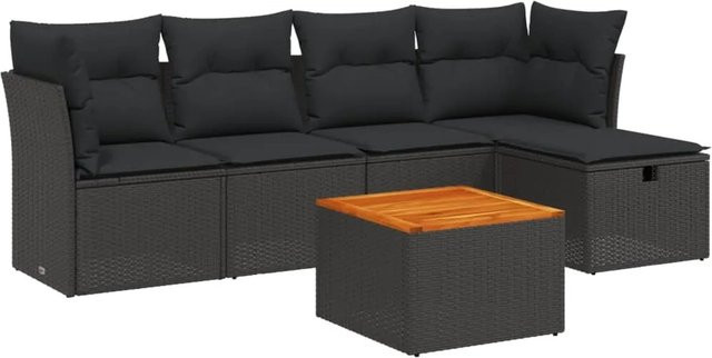 vidaXL 6-tlg Garten-Sofagarnitur in L-Form aus schwarzem Poly-Rattan mit wetterfesten Kissen und pulverbeschichtetem Stahlgestell - Bild 1
