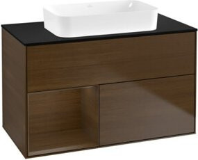 V&B Waschtischunterschrank Finion mit Wandbeleuchtung, Farbe Walnuss Veneer, Breite: 100 cm, Tiefe: 60,3 cm - Bild 1