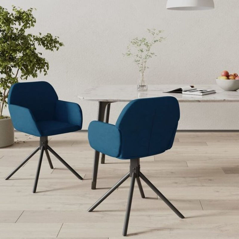 Vidaxl Esszimmerstühle 2er Set aus blauem Samt mit Metallgestell und Armlehnen im modernen Design - Bild 1