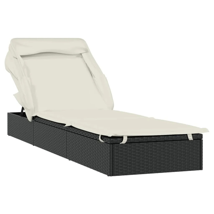 vidaXL Sonnenliege aus PE-Rattan mit Faltdach in Schwarz, B/T/H: 213 x 63 x 97 cm - Bild 1