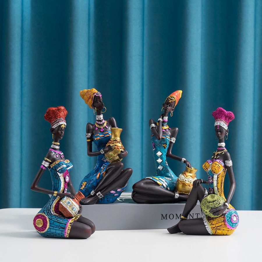 Yiran Furniture Retro Weinetui mit afrikanischen Ornamenten aus Harz zur Dekoration für dein Wohnzimmer oder Arbeitszimmer in Multicolour - Bild 1