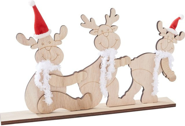 VBS Holz-Steckmotiv Elchtrio mit Mütze und Schal in Beige für die Weihnachtsdekoration - Bild 1