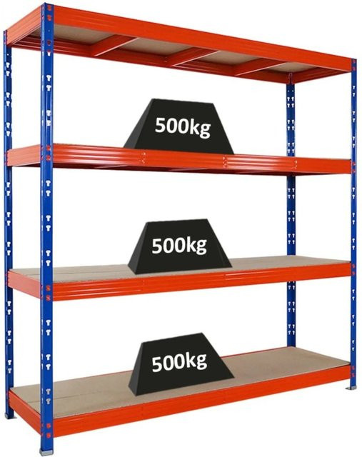 PROREGAL Profi Schwerlastregal Rhino Steckregal mit 4 Spanplatten-Ebenen, Blau/Orange, H x B x T: 200 x 200 x 60 cm - Bild 1