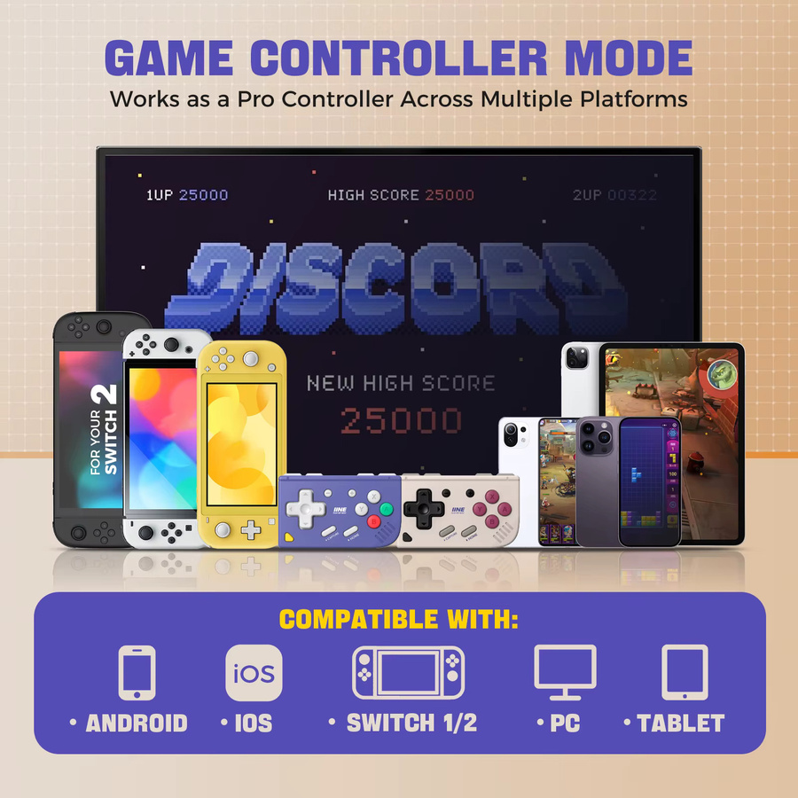 IINE Mini Retro Ananke Gen 2 Bluetooth Controller in Purple für Nintendo Switch, Android, iOS und PC/Steam - Bild 6