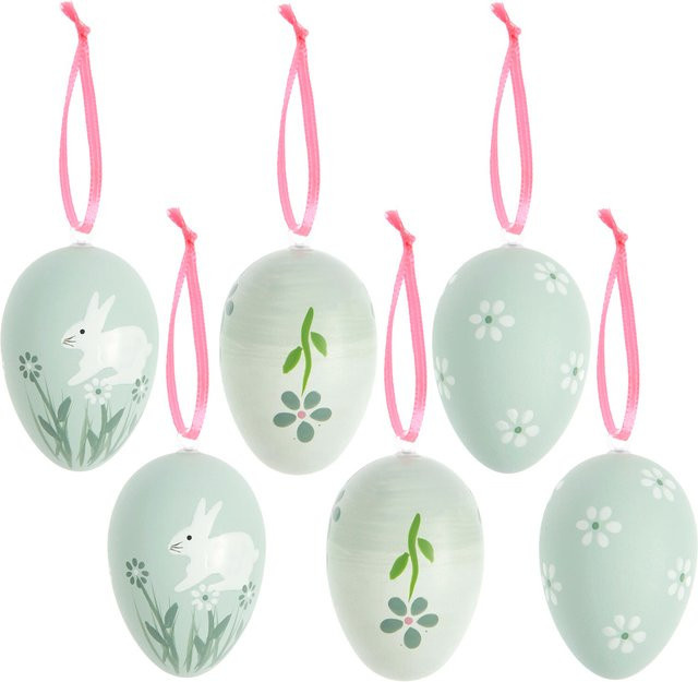 Rico Design Deko-Eier Grün mit floralen Motiven und Hasenbildern aus Kunststoff - Bild 1