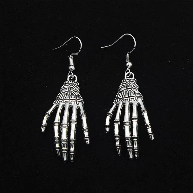 Weyena Schmuck-Set, Skelett Hände, Halskette, Ohrringe, Edelstahl, Silber, Damen - Bild 3