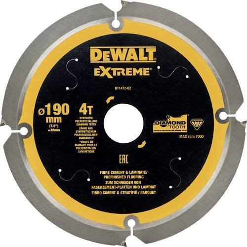 DEWALT Kreissägeblatt PCD mit 4 Zähnen für Stein, Holz und Kunststoff, Durchmesser: 190 mm, Bohrung: 30 mm, DT1472-QZ - Bild 1