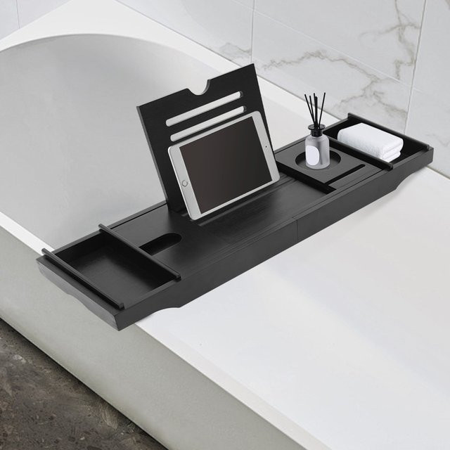 Bymaocar Badewannenablage aus Bambus, verstellbares Badewannenregal in Braun oder Schwarz, B/T/H: 75 x 170 x 42 cm - Bild 1
